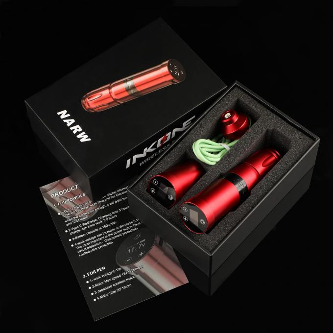 Roestvrij staal 1800mAh NARW draadloze tatoeëermachine 1-OLED display touchscreen batterij Rotary tatoeage pistool tatoeage pen met stroom RCA 0