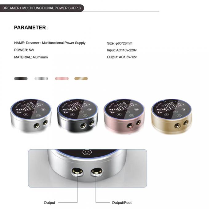 80*28mm Grijz AV1.5V-12V H8 Smart Power Supply Dual LCD Touch Screen Tattoo Machine Kleurrijke Spanning Intelligente Digitale 2