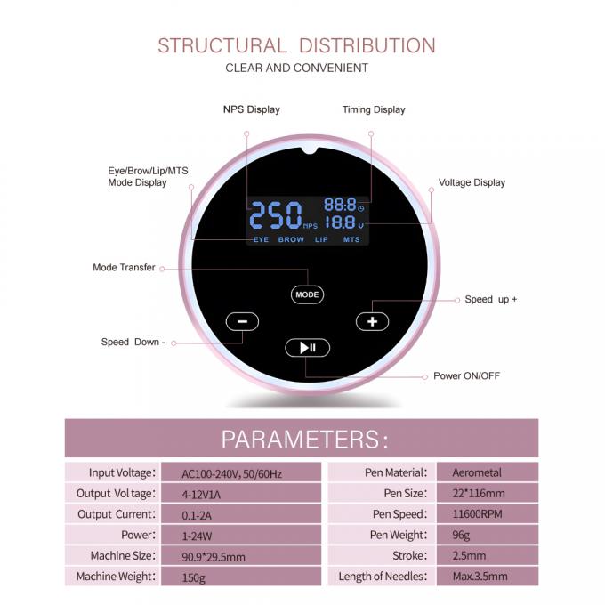 Krachtige universele lippenbrauw microblading machine elektrische permanente make-up met touchscreen paneel en roterende machine 9