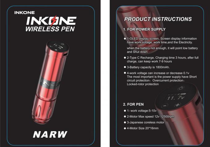 INKONE NARW merk Digitaal LCD touchscreen display 1800mAh Batterij Tattoo Pen Micropigmentatie Machine Draadloze Tattoo Machine 0