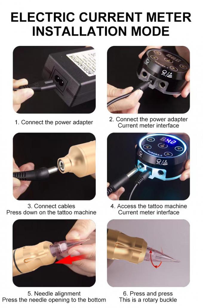 Rotary Tattoo Machine Set met Aurora II-voeding Populaire tattoo-penset inclusief tattoo-pistolen 6