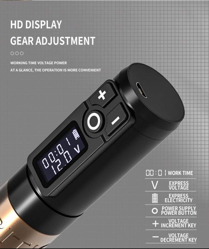 Ambitie Soldaat Digitaal display Elektrisch tattoo-pistool Draadloze machine Roterende tattoo-penmachine voor tattoo-artiest 12